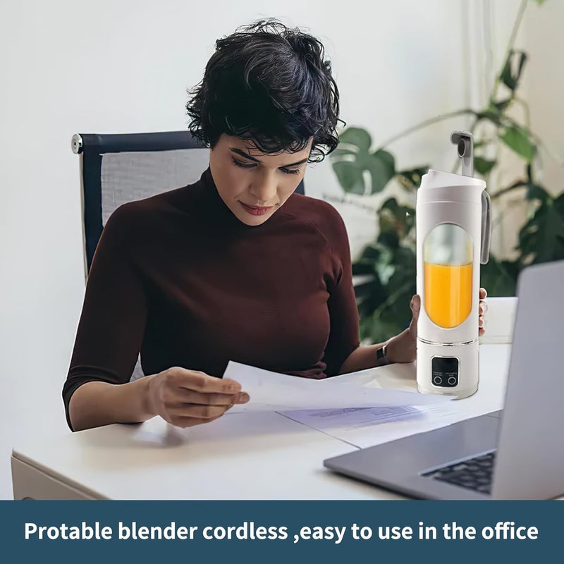KUWEI Portable blender,USB-C rechargeable,Personal compact travel juicer cup15OZ for Shakes, Smoothies,Fresh juice,Self-cleaning,Leakproof lid, Smart time display,12 blades,with strong blending White - Image 5
